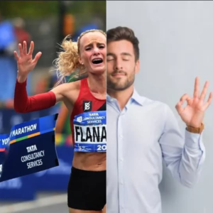 double image avec une femme venant de gagner une course et d'un homme en zen attitude