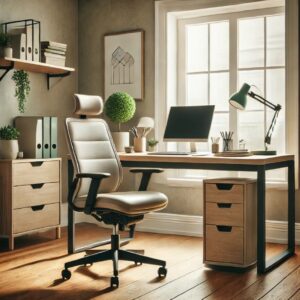 Espace de travail à domicile ergonomique et bien organisé
