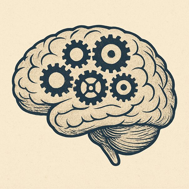 Illustration d’un cerveau humain avec des engrenages représentant les mécanismes psychologiques de la procrastination