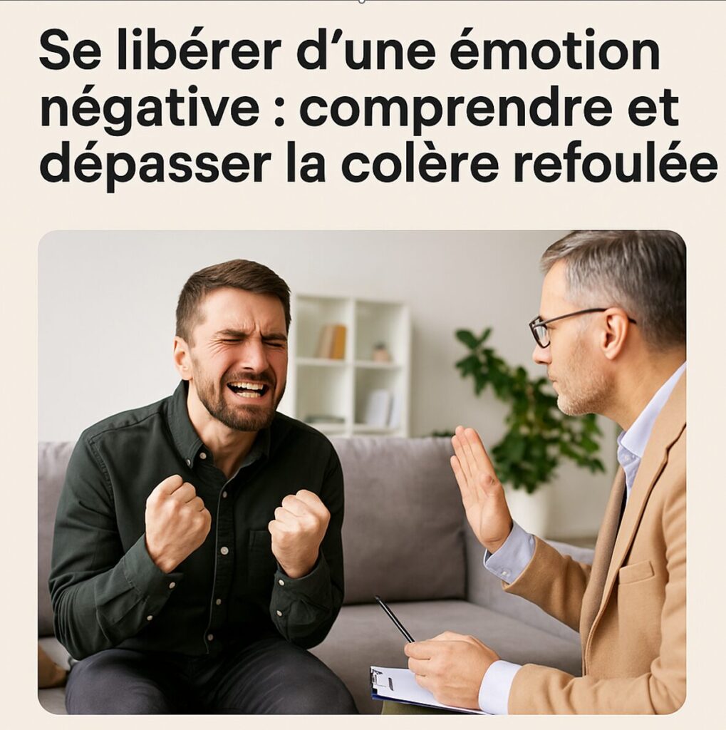 Coach accompagnant un homme en colère en séance de libération émotionnelle