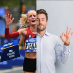 double image avec une femme venant de gagner une course et d'un homme en zen attitude